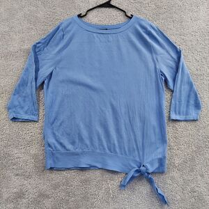Talbots Woman 2X Sweater Boat Neck Side Tie 3/4 Sleeves Blue XXL